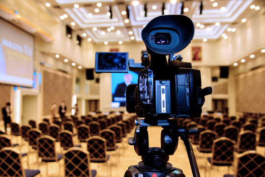 Video cameras in large business seminar rooms