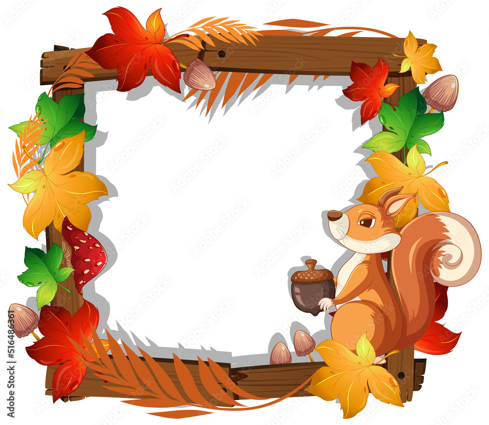 Poster frame design with squirrel and leaves