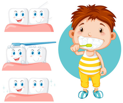 Boy brushing teeth with the teeth with gum