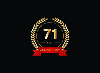 71th anniversary celebration with gold glitter color and white background. Vector design for celebrations, invitation cards and greeting cards. eps 10.