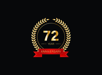 72th anniversary celebration with gold glitter color and white background. Vector design for celebrations, invitation cards and greeting cards. eps 10.