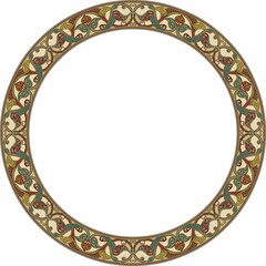 Vector colored round oriental ornament. Arabic patterned circle of Iran, Iraq, Turkey, Syria. Persian frame, border.