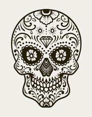 Illustration day of the dead skull on white background