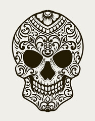 Illustration day of the dead skull on white background