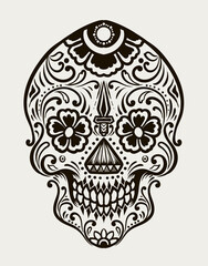 Illustration day of the dead skull on white background