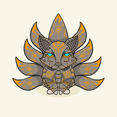 illustration cute cyborg fox on white background