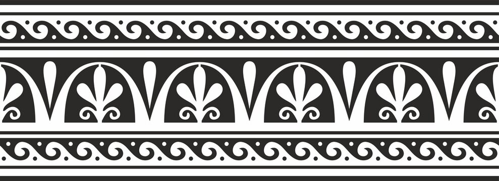 Vector monochrome classic seamless european national ornament. Ethnic pattern of the Romanesque peoples. Border, frame of ancient greece, roman empire