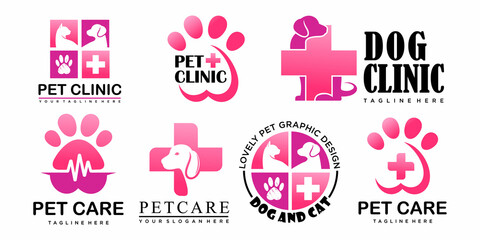 Veterinary icon set Logo or Pet care clinic medical vector design.combination cat and dog.