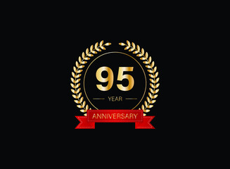 95th anniversary celebration with gold glitter color and white background. Vector design for celebrations, invitation cards and greeting cards. eps 10.