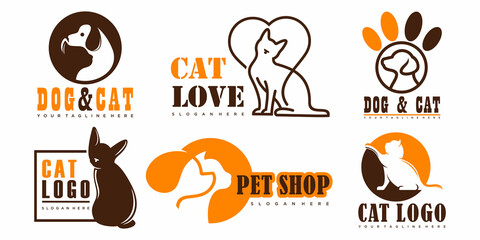 Dog And Cat Care Symbol icon set Logo design. Vector Illustration