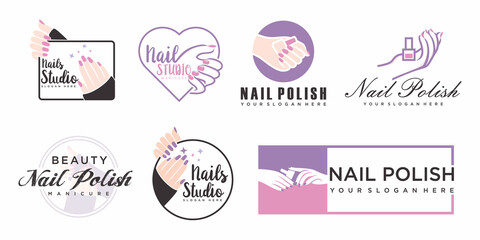 Nail art studio icon set logo design vector