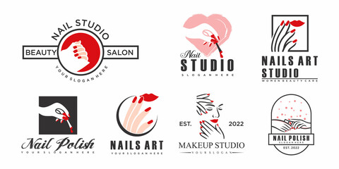 Nail Logo, Logo collection set, Concept design, Symbol, Icon