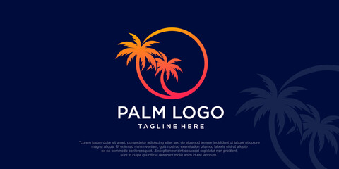 Palm trees emblems combination palm tree and beach. logo travel company, travel agency. © muh