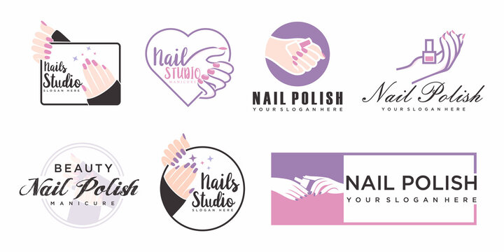 Nail art studio icon set logo design vector