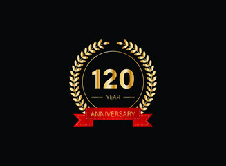 120th anniversary celebration with gold glitter color and white background. Vector design for celebrations, invitation cards and greeting cards. eps 10.