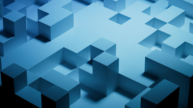 Perfectly Aligned Glossy Blocks. Blue, Innovative Tech Wallpaper. 3D Render.