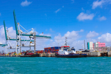 Fototapeta premium Many containers at Port Miami, one of the largest cargo port