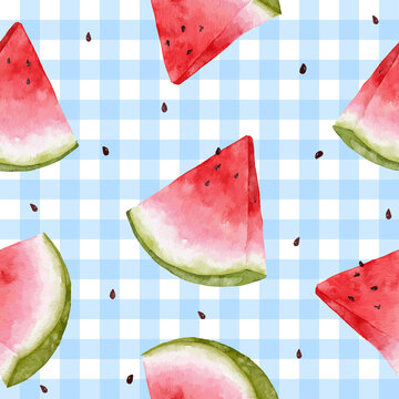 Hand drawn watermelon summer seamless pattern background