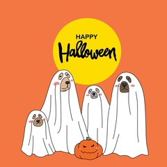 Dogs in ghost Halloween costume , Happy Halloween cartoon vector illustration - 516491136