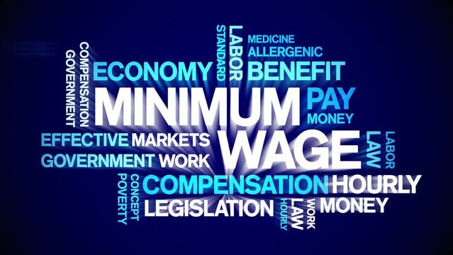 Minimum Wage Animated tag word cloud;text design animation kinetic typography seamless loop.