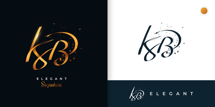 KB Initial Signature Logo Design with Elegant and Minimalist Gold Handwriting Style. Initial K and B Logo Design for Wedding, Fashion, Jewelry, Boutique and Business Brand Identity