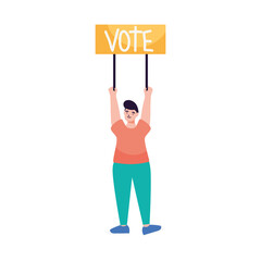 man and vote placard