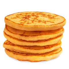  Stack of tasty fluffy pancakes isolated on white background..