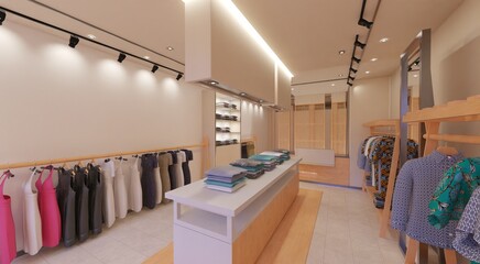 Clothes store interior 3d illustration