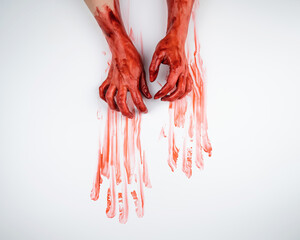 Obraz na płótnie Canvas Female hands in blood on a white background. 