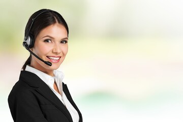 Young businesswoman call center with headsets, Telemarketing sales or Customer service operators...