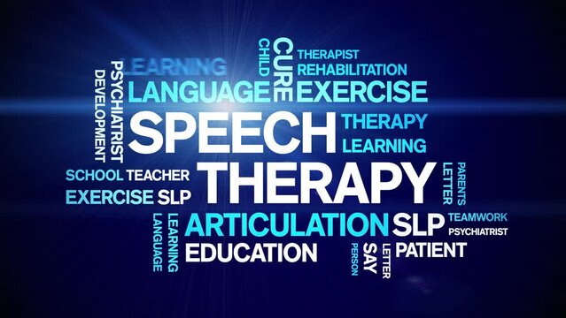 Speech Therapy animated tag word cloud;text design animation kinetic typography seamless loop.