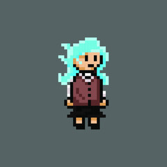 Obraz premium blue haired girl use uniform in pixel style
