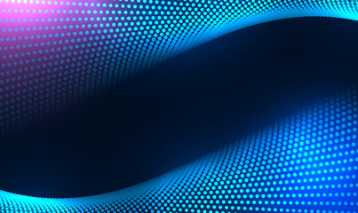 Abstract Wave Moving Dots Flow Particles Technology Background Design. Futuristic 3d wave abstract background with copy space. Hi-tech and big data background design. Technology Vector illustration.