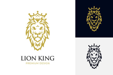 Obraz premium Royal Lion crown logo, elegant golden leo crest icon symbol for premium king brand identity design, luxury company identity vector illustration