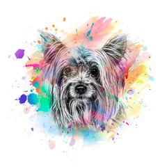 Sierkussen dog head with creative colorful abstract elements on light background © reznik_val