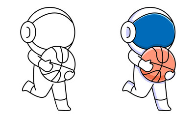 cute astronaut holding basketball coloring page for kids