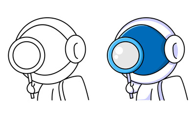 cute astronaut with magnifying glass coloring page for kids