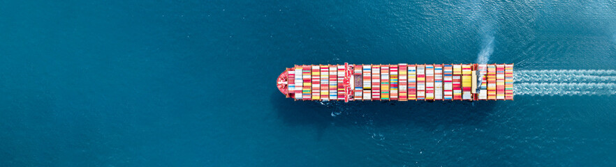 webinar banner,Aerial top view of cargo ship carrying container and running for export import from...