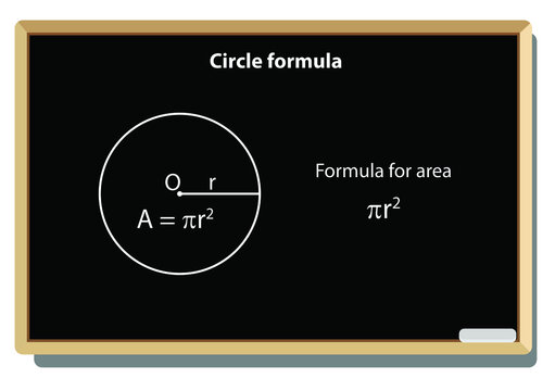 Circle formula. Geometric figures on black school board vector background. Calculation, and Equation. Flat style vector illustration
