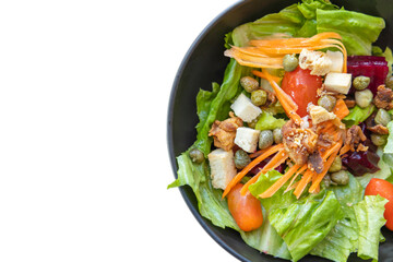 Breakfast salad with sauteed vegetables isolated Clipping path on white background