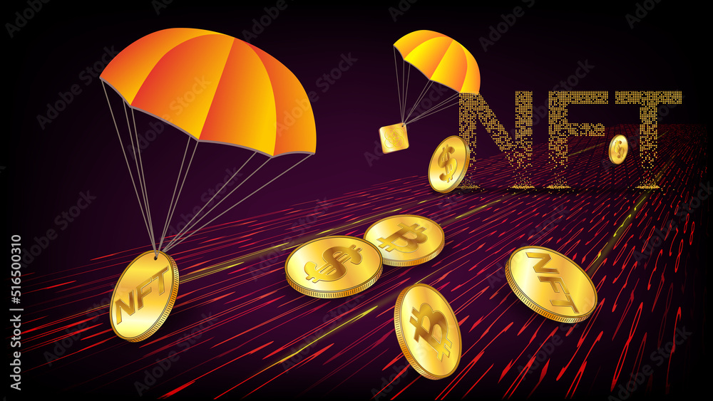 Sticker futuristic free distribution of collectible nft non fungible token with receding perspective on the 