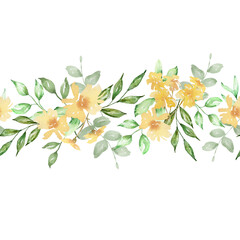 Watercolor seamless border of yellow flowers