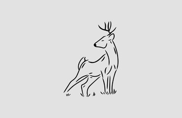 Minimalist Deer Hand Drawn Vintage Vector