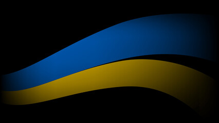 Curved torn stripe of Ukrainian flag on black background.