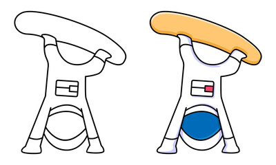 cute astronaut playing skateboard coloring page for kids