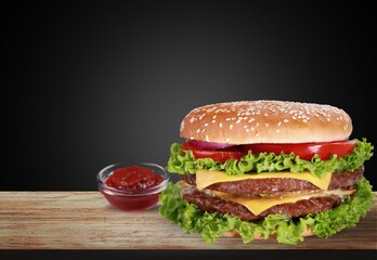 Hamburguer tasty fast food, burguer on the desk