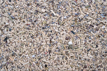 White coral sand and small sea stone on the beach. abstract nature pattern for background