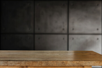 Empty dark wooden table in front  background ofTexture of old gray concrete.