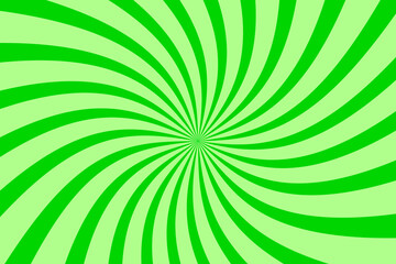 Vector green background with spiral green and light green rays in retro pop art style. abstract rays background in retro vintage style. Swirling Retro Green Spiral Flat Design Vector Background