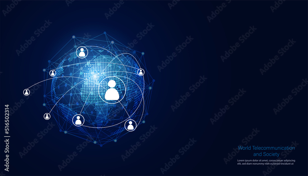 Wall mural abstract technology communication borderless internet 5g internet of things communication between pe